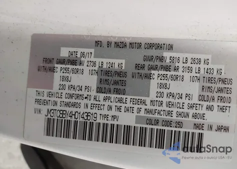 2017 Mazda Cx-9 Sport from USA, damaged, VIN JM3TCBBY4H0143619